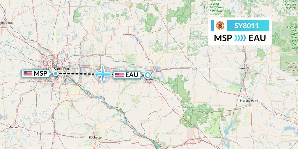 SY8011 Sun Country Airlines Flight Map: Minneapolis to Eau Claire