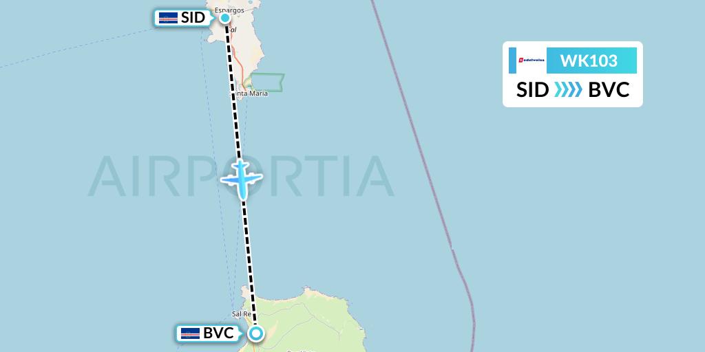 WK103 Edelweiss Air Flight Map: Espargos to Boa Vista