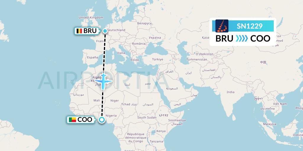 SN1229 Brussels Airlines Flight Map: Brussels to Cotonou