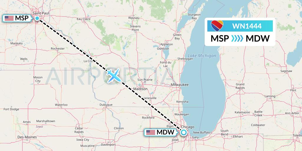 WN1444 Southwest Airlines Flight Map: Minneapolis to Chicago
