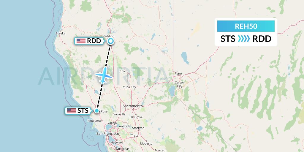REH50 Reach Air Medical Services Flight Map: Santa Rosa to Redding