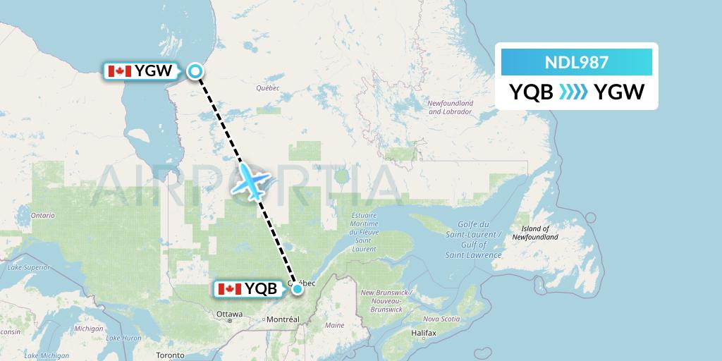 NDL987 Chrono Aviation Flight Map: Quebec to Kuujjuarapik