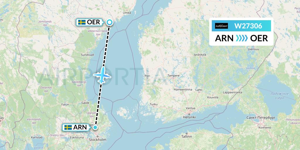 W27306 Flex Flight Flight Map: Stockholm to Ornskoldsvik