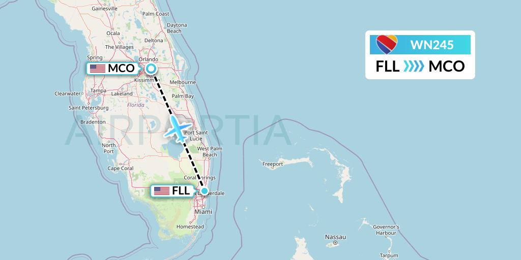 WN245 Southwest Airlines Flight Map: Fort Lauderdale to Orlando