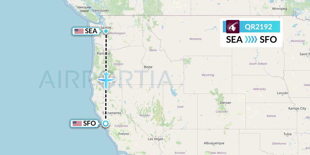 QR2192 Qatar Airways Flight Map: Seattle to San Francisco