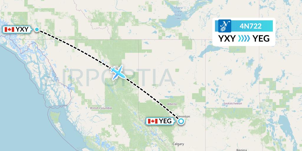 4N722 Air North Flight Map: Whitehorse to Edmonton