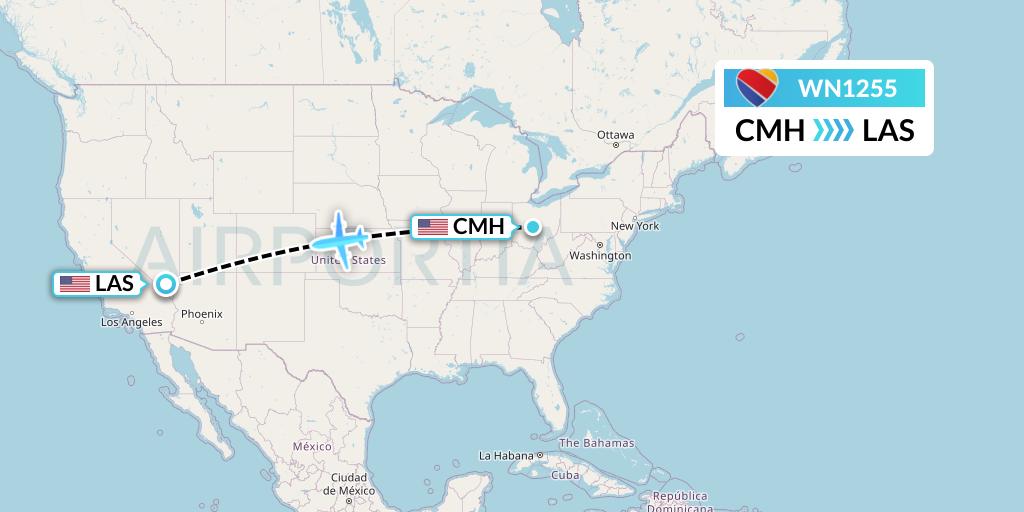 WN1255 Southwest Airlines Flight Map: Columbus to Las Vegas