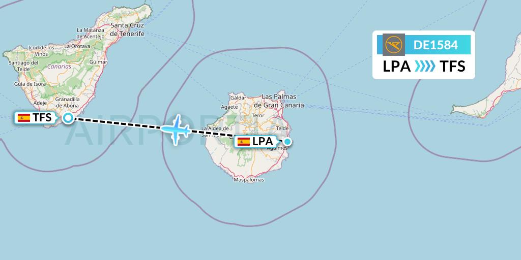 DE1584 Condor Flight Map: Las Palmas to Tenerife