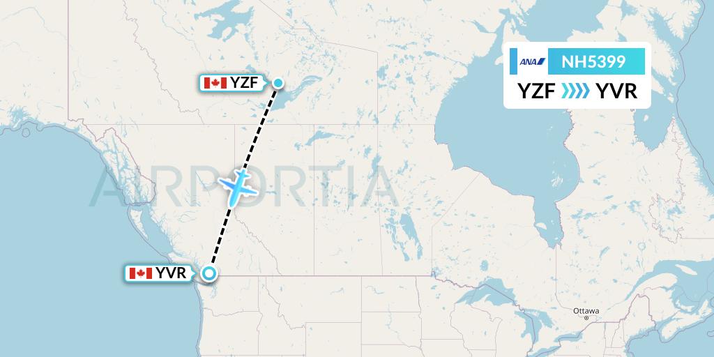 NH5399 All Nippon Airways Flight Map: Yellowknife to Vancouver