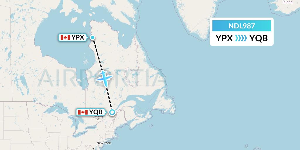 NDL987 Chrono Aviation Flight Map: Puvirnituq to Quebec