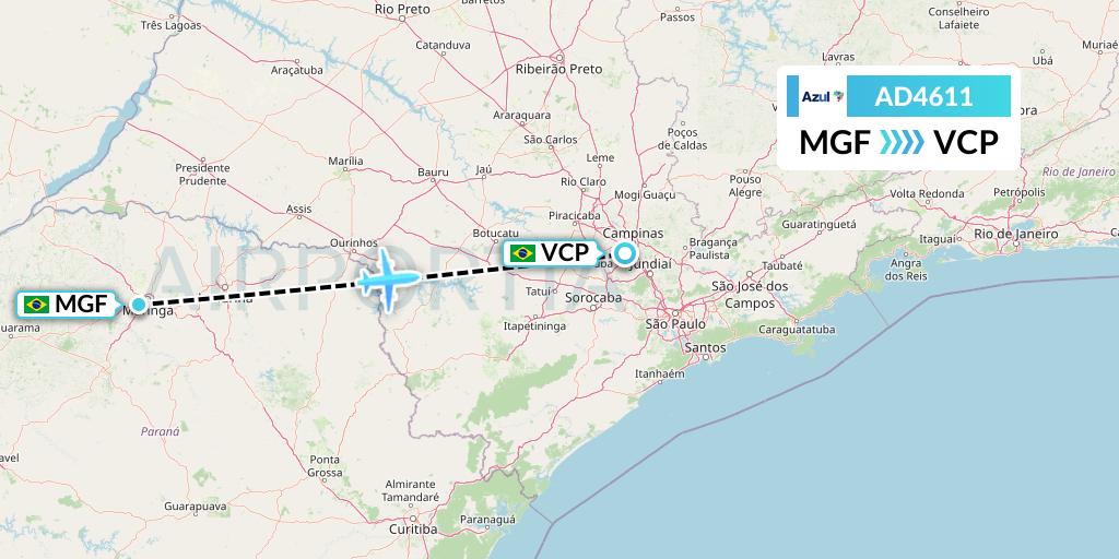 AD4611 Azul Brazilian Airlines Flight Map: Maringa to Campinas