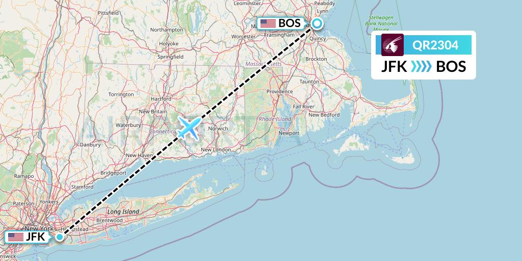 QR2304 Qatar Airways Flight Map: New York to Boston