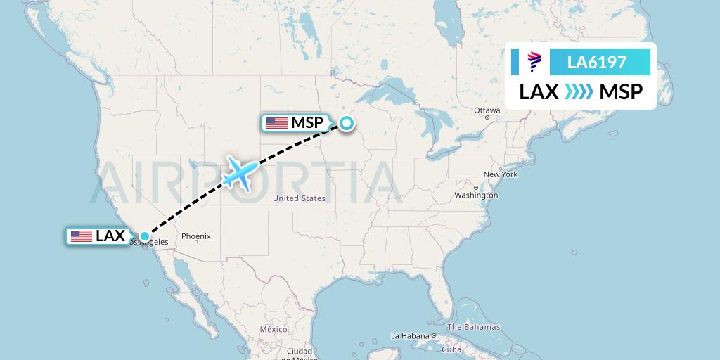 LA6197 LAN Airlines Flight Map: Los Angeles to Minneapolis