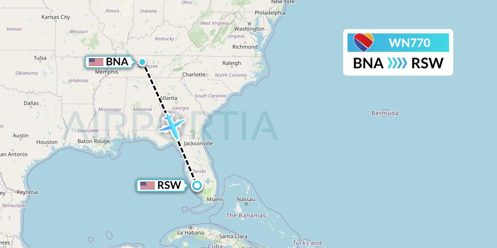 WN770 Southwest Airlines Flight Map: Nashville to Fort Myers