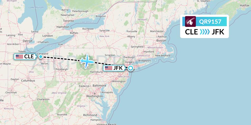 QR9157 Qatar Airways Flight Map: Cleveland to New York
