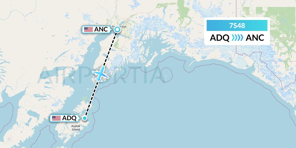 7S48 Ryan Air (USA) Flight Map: Kodiak to Anchorage