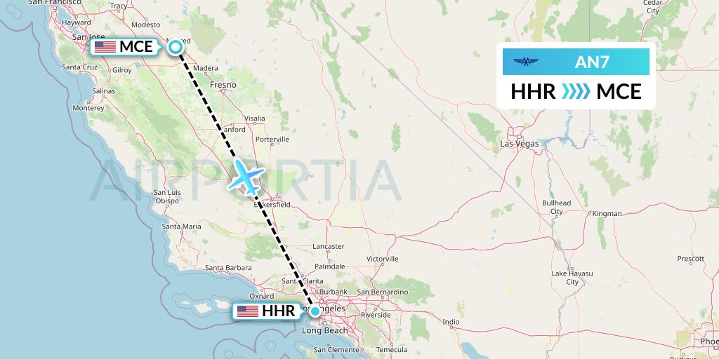 AN7 Advanced Air Flight Map: Hawthorne to Merced