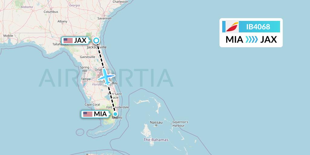 IB4068 Iberia Flight Map: Miami to Jacksonville