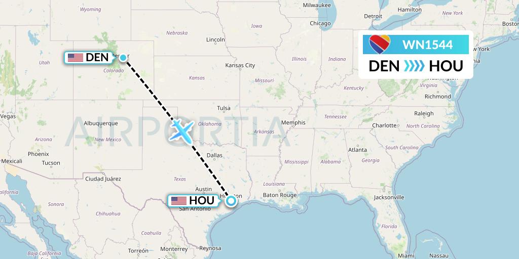WN1544 Southwest Airlines Flight Map: Denver to Houston