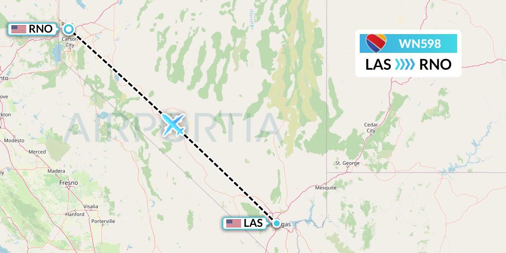 WN598 Southwest Airlines Flight Map: Las Vegas to Reno