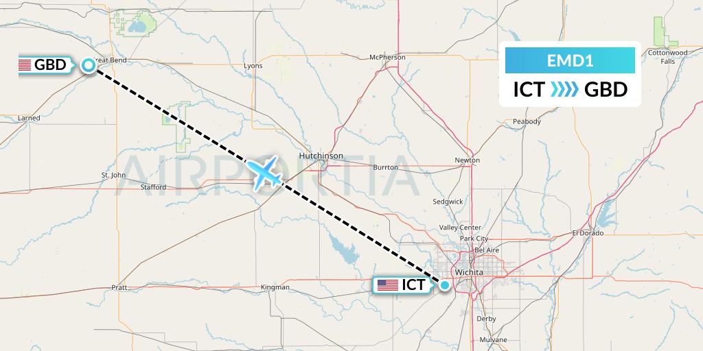EMD1 Eaglemed Flight Map: Wichita to Great Bend