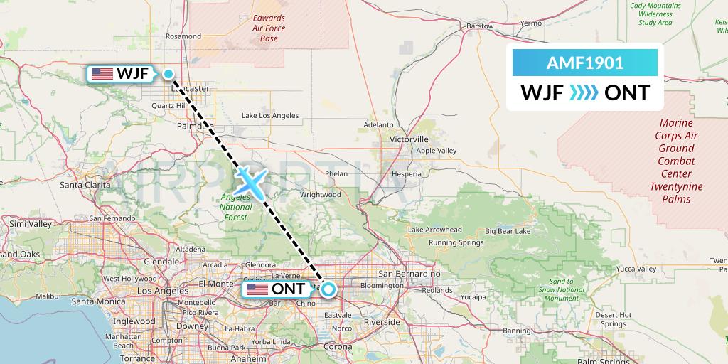 AMF1901 Ameriflight Flight Map: Lancaster to Ontario