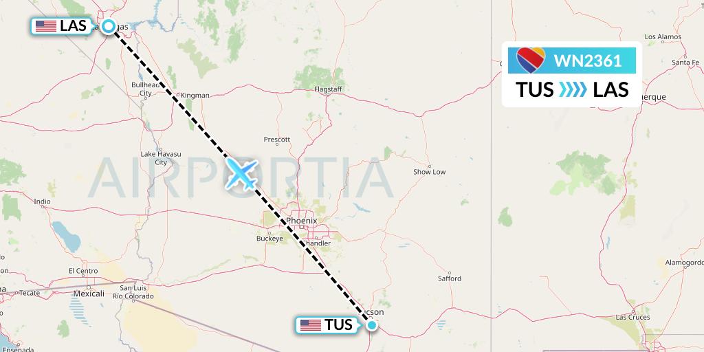 WN2361 Southwest Airlines Flight Map: Tucson to Las Vegas