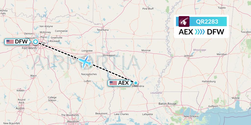 QR2283 Qatar Airways Flight Map: Alexandria to Dallas