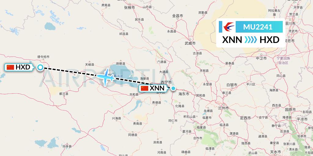 MU2241 China Eastern Airlines Flight Map: Xining to Delingha