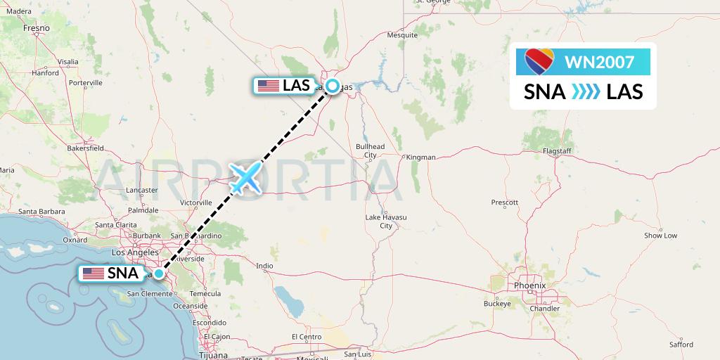 WN2007 Southwest Airlines Flight Map: Orange County to Las Vegas