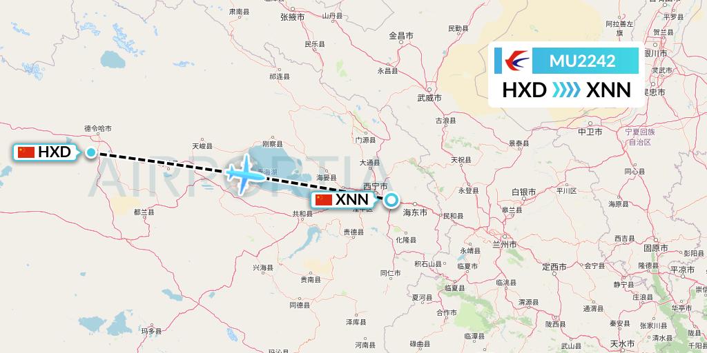 MU2242 China Eastern Airlines Flight Map: Delingha to Xining