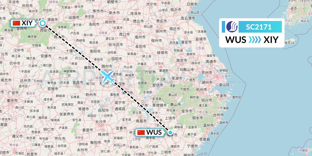 SC2171 Shandong Airlines Flight Map: Wuyishan to Xi'an