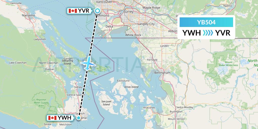YB504 Harbour Air Seaplanes Flight Map: Victoria to Vancouver