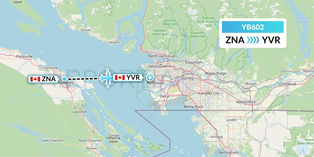 YB602 Harbour Air Seaplanes Flight Map: Nanaimo to Vancouver