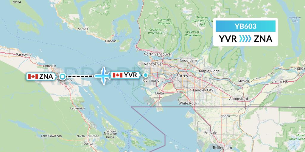 YB603 Harbour Air Seaplanes Flight Map: Vancouver to Nanaimo