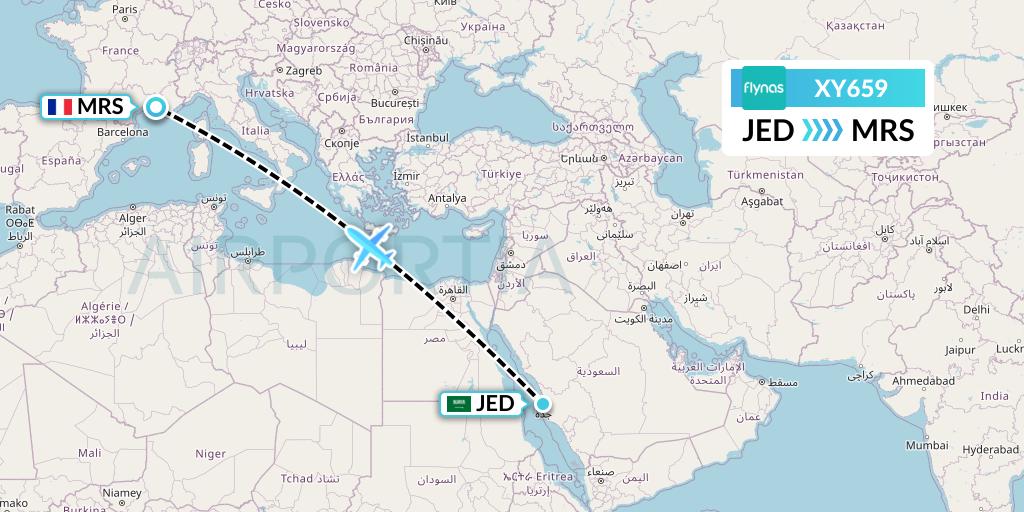 XY659 Flynas Flight Map: Jeddah to Marseille