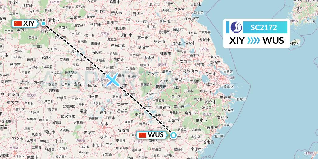 SC2172 Shandong Airlines Flight Map: Xi'an to Wuyishan