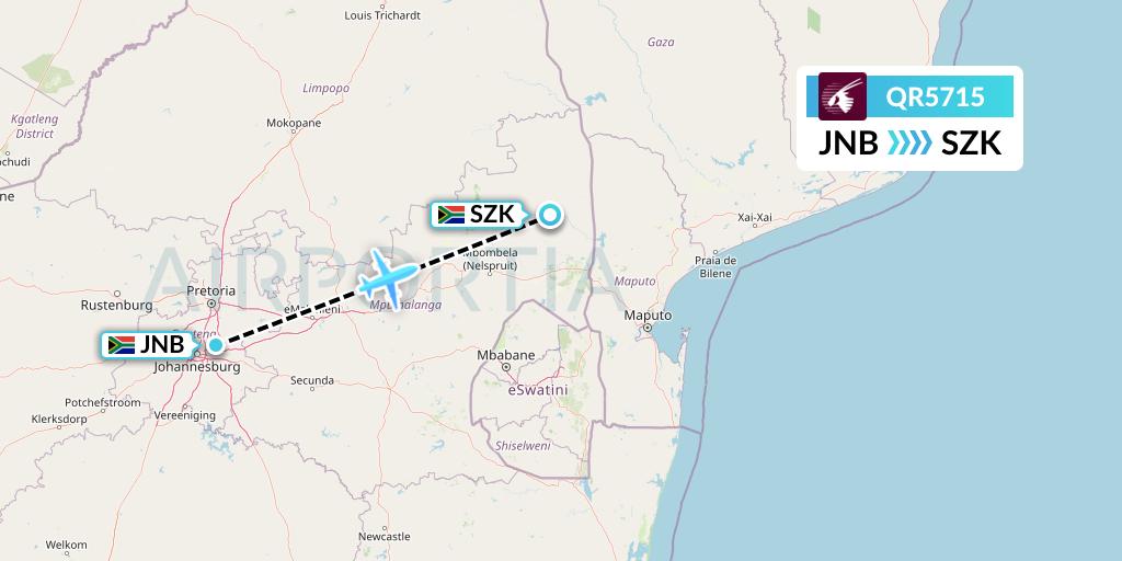 QR5715 Qatar Airways Flight Map: Johannesburg to Skukuza