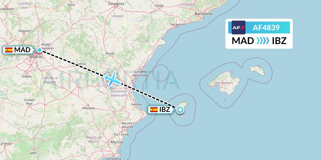 AF4839 Air France Flight Map: Madrid to Ibiza