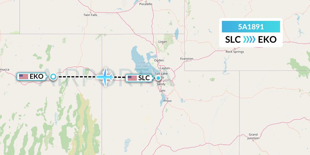 5A1891 Alpine Air Express Flight Map: Salt Lake City to Elko