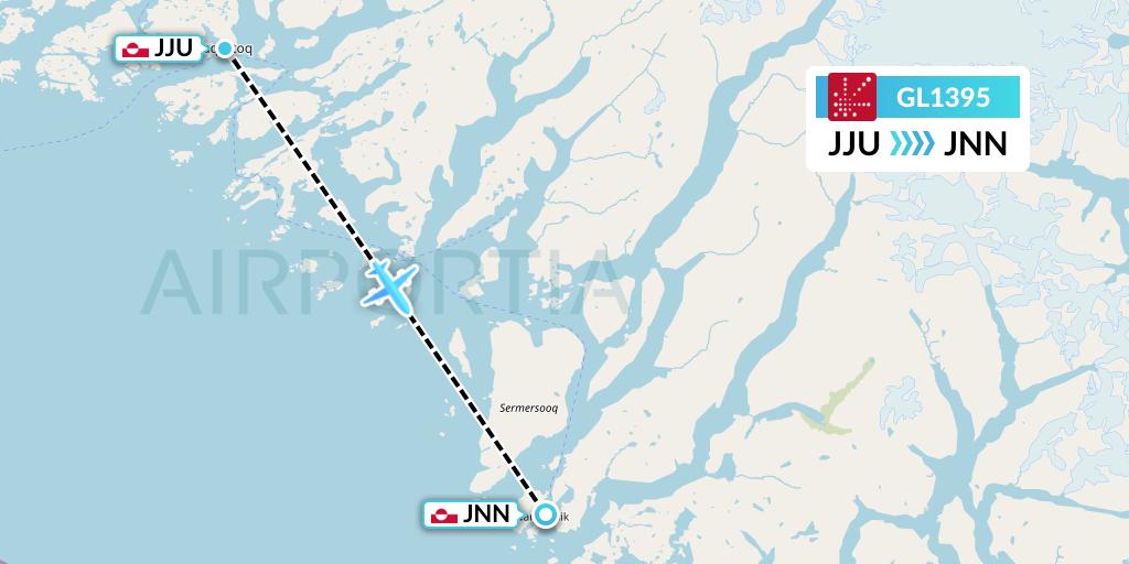 GL1395 Air Greenland Flight Map: Qaqortoq to Nanortalik
