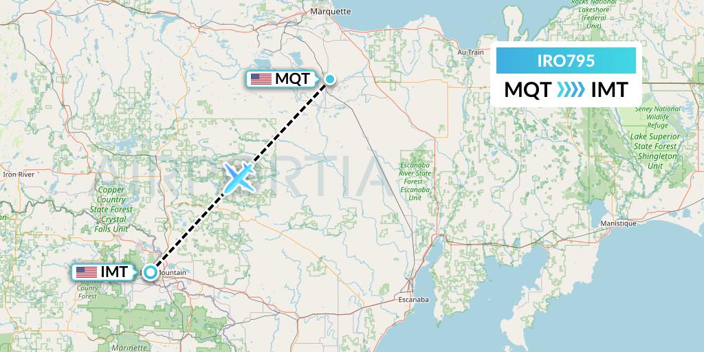 IRO795 CSA Air Flight Map: Marquette to Iron Mountain Kingsford