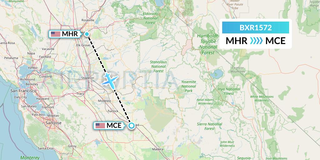 BXR1572 Redding Aero Enterprises Flight Map: Sacramento to Merced