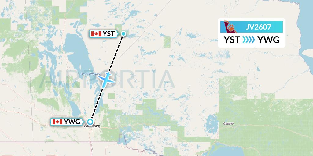 JV2607 Bearskin Airlines Flight Map: St. Theresa Point to Winnipeg