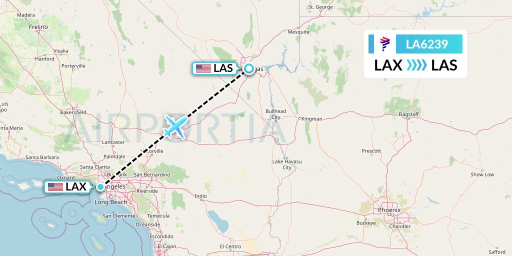 LA6239 LAN Airlines Flight Map: Los Angeles to Las Vegas