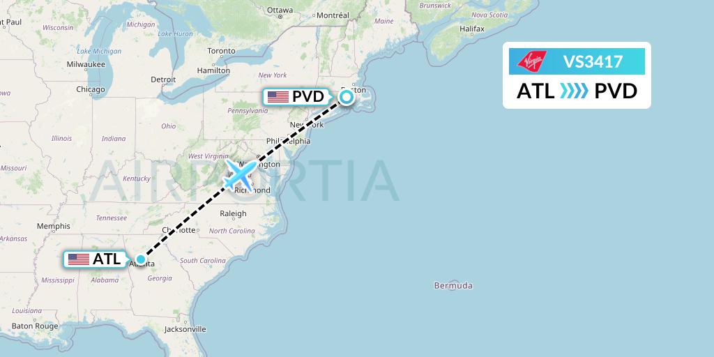 VS3417 Virgin Atlantic Airways Flight Map: Atlanta to Providence