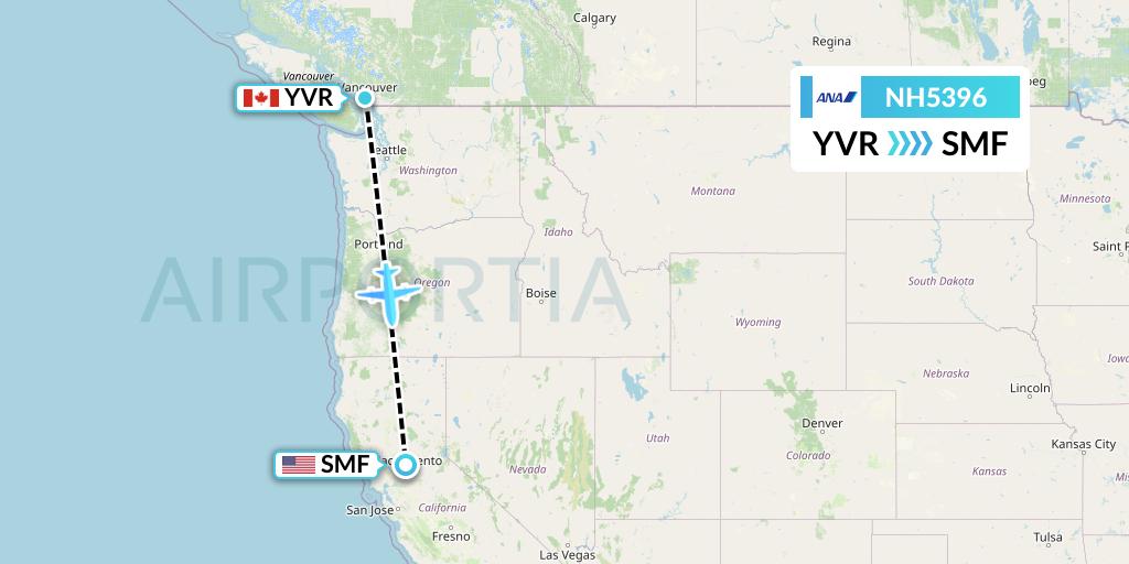 NH5396 All Nippon Airways Flight Map: Vancouver to Sacramento
