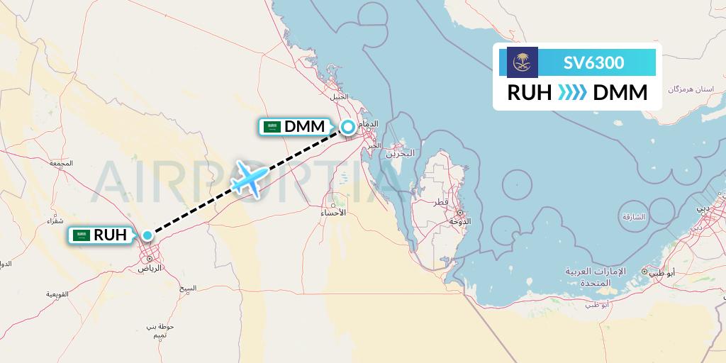 SV6300 Saudi Arabian Airlines Flight Map: Riyadh to Dammam