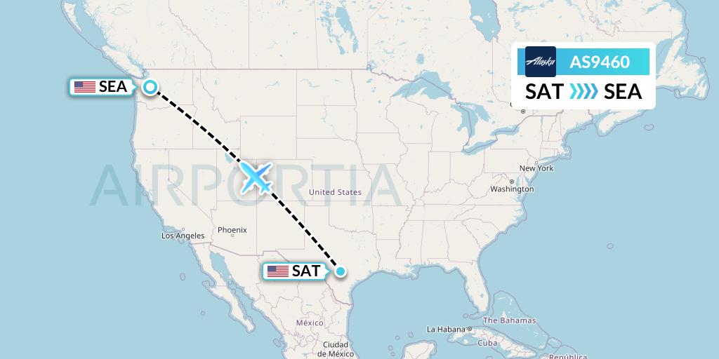 AS9460 Alaska Airlines Flight Map: San Antonio to Seattle