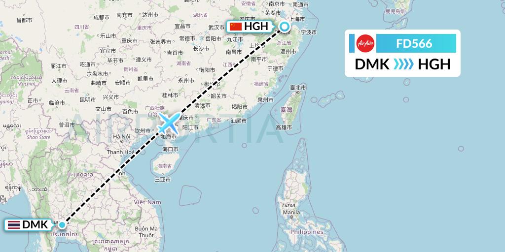 FD566 Thai AirAsia Flight Map: Bangkok to Hangzhou